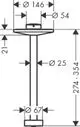 Kabelanpassungsstück von AXOR mit zylindrischem, vertikalem Design; verschiedene Durchmesser und Höhenangaben zum Anschluss. Technische Zeichnung der Komponenten.